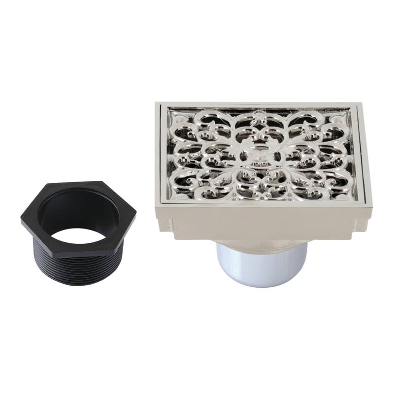 Watercourse Scroll 4" Square Grid Shower Drain - Polished Nickel