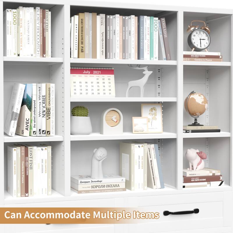 71" Tall Industrial Bookcase with Doors, Drawers & Adjustable Shelves - Metal Storage Cabinet for Office, Living Room