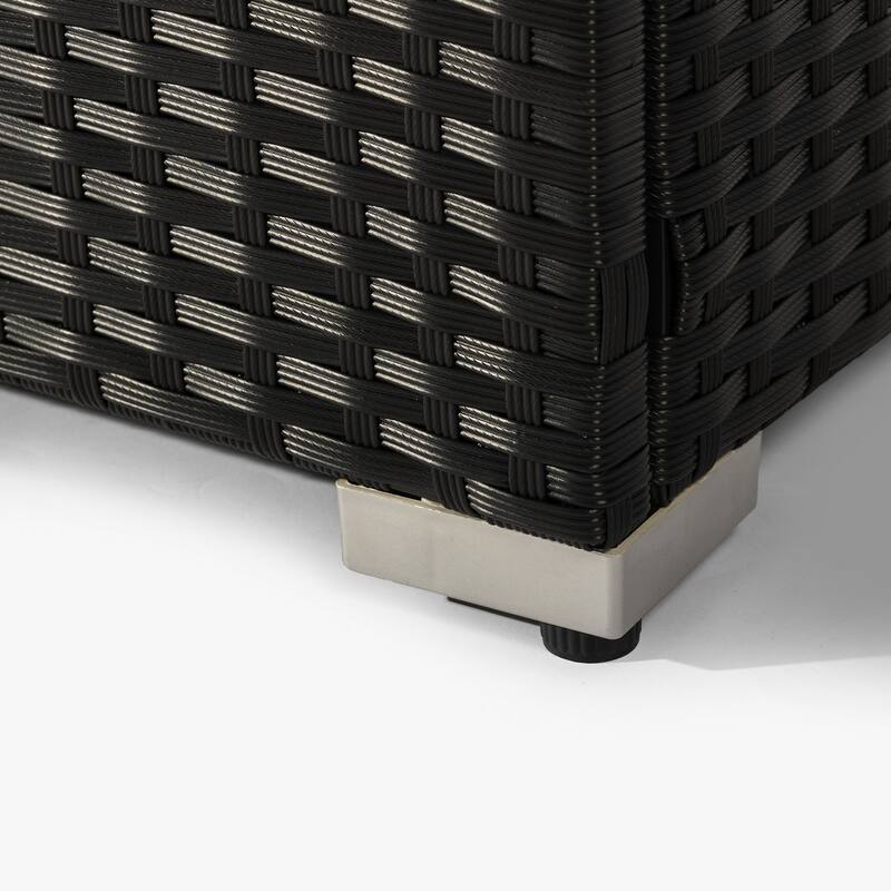 GDFStudio - Everly Beige Rattan Propane Fire Pit Table with Hidden Tank Storage and Ceramic Tile Tabletop