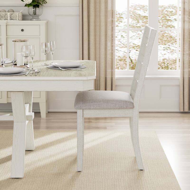 VECELO Solid Wood Dining Chairs Set of 2/4/6 with Linen Fabric Seating