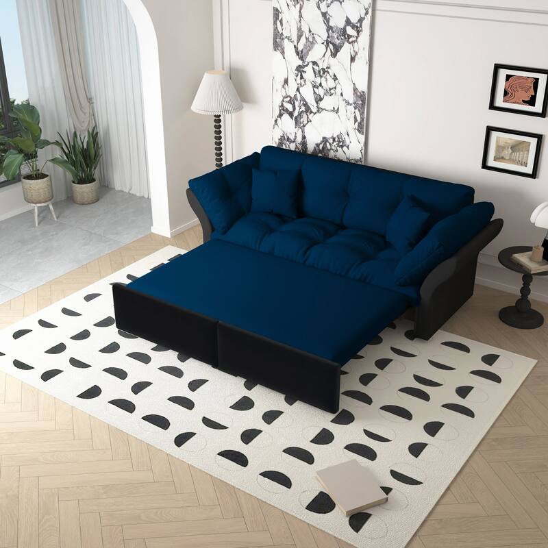 3-in-1 Convertible Tufted Loveseat with 2 Soft Pillows,Multi-Functional Sleeper