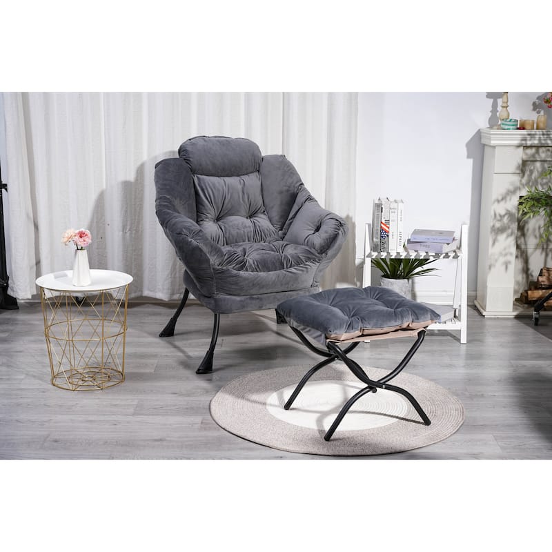 Living Room Chairs Modern Cotton Fabric Lazy Chair,Single Steel Frame Leisure Sofa Chair with Armrests and A Side Pocket