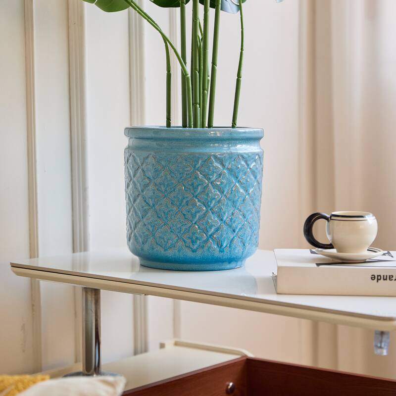 Set of 3 Handmade Ceramic Planters, Diamond, Pattern Breathable Clay