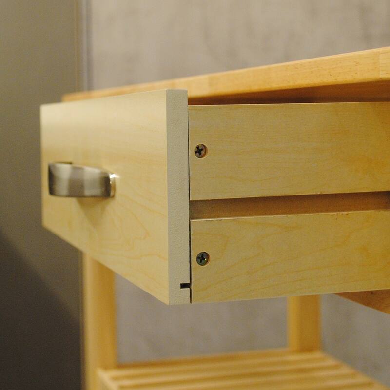 Rolling Kitchen Cart with Rubber Wood Top, Towel Rack, 2 Lockable Wheels & Storage Drawers