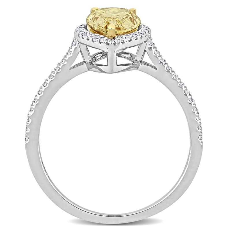 Miadora 1-3/4ct TDW Pear and Round-Cut Diamond Halo Ring in 14k White and Yellow Gold