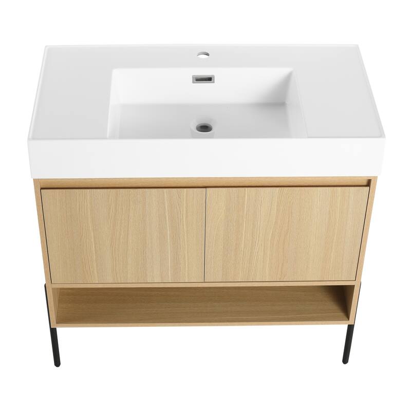 47-Inch Resin Bathroom Vanity with Multi-Layer Solid Wood Frame, Stylish Tripod Design