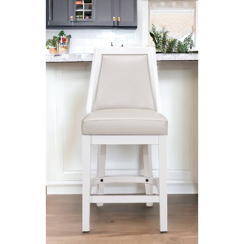 26" Gray And White Faux Leather And Solid Wood Counter Height Swivel Bar Chair - Gray
