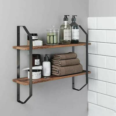 Wall Mounted Wood Shelf 2 Tier Rustic Rack for Bedroom Decor - 23.6” x 5.9” x 20.3”