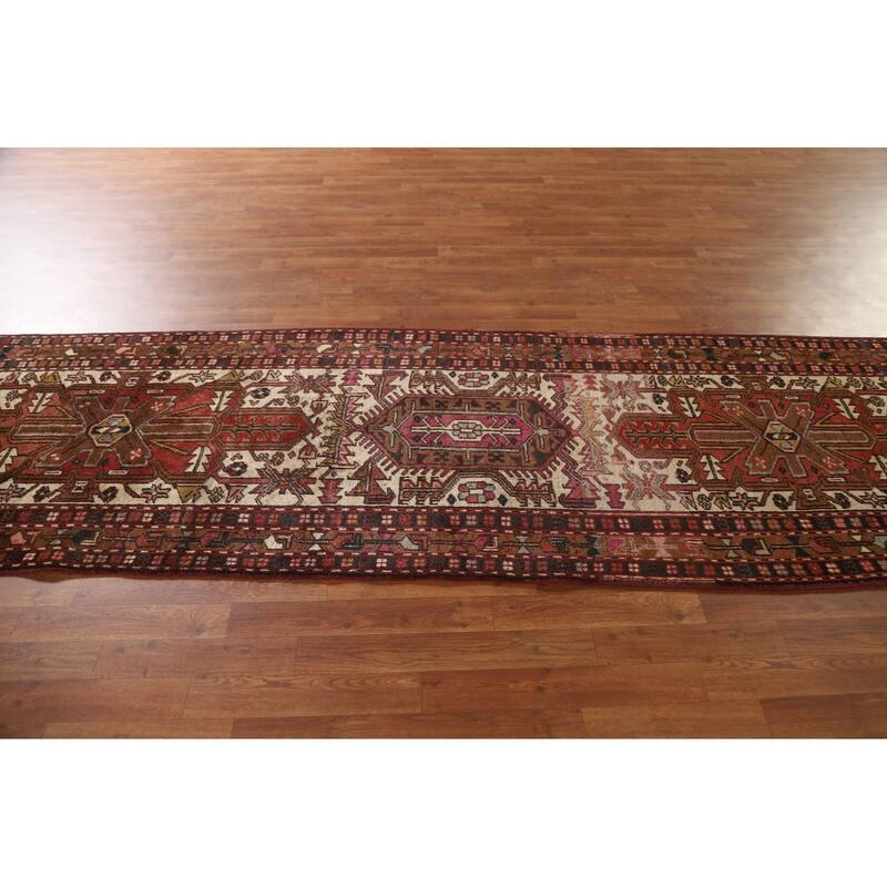 Geometric Heriz Serapi Indian Runner Rug Hand-knotted Wool Carpet - 3'1"x 10'8"