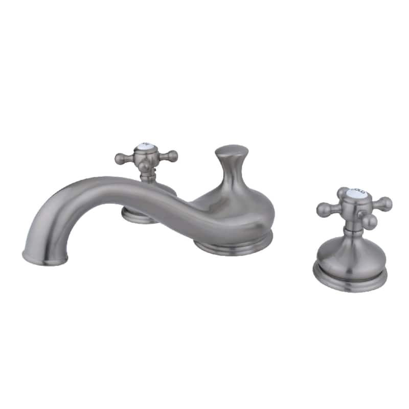 Kingston Brass Vintage Deck Mounted Roman Tub Filler with Cross - Brushed Nickel