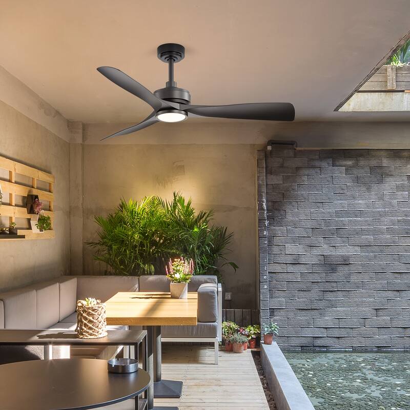 52-inch Black Waterproof Outdoor Ceiling Fan with Light Remote(3-Blade)