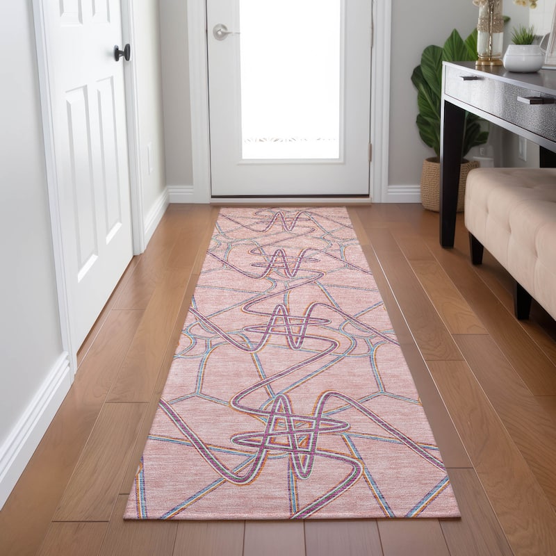 Machine Washable Indoor/ Outdoor Contemporary Links Chantille Rug