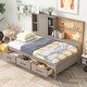 preview thumbnail 2 of 11, Twin Size Lounge Daybed with 3-Drawers，Kids Cork Board Bed Frame with USB Ports and 2 Built-in Storage Shelves, Antique Grey