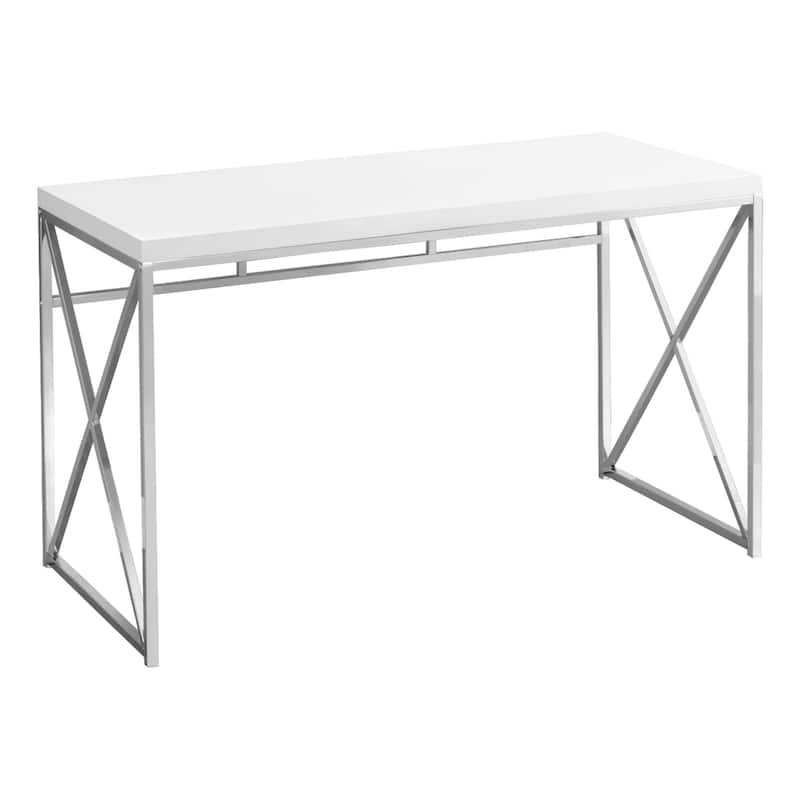 Wood Computer Desk with Silver Metal Base, Veneer Matte Finish - White and Silver