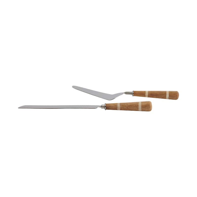 Cake Knife and Server with Wood and Horn Handles