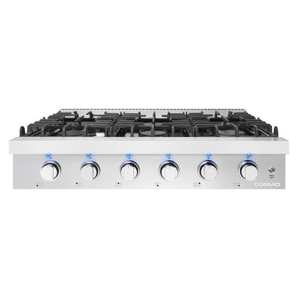 slide 2 of 13, 36 in. Gas Cooktop in Stainless Steel with 6 Italian Made Burners