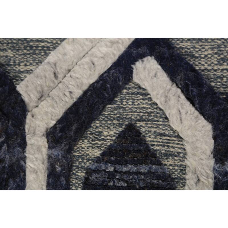 Modern Geometric Moroccan Area Rug Hand-Knotted Indian Wool Carpet - 5'1" x 8'3"