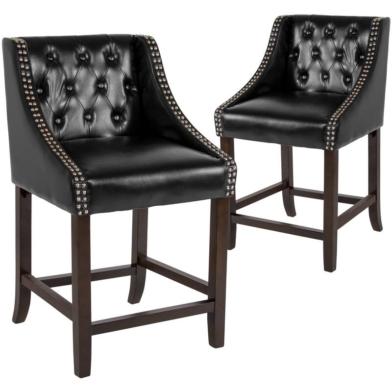 Transitional Tufted Upholstered/Walnut Finish Counter Stool (Set of 2)