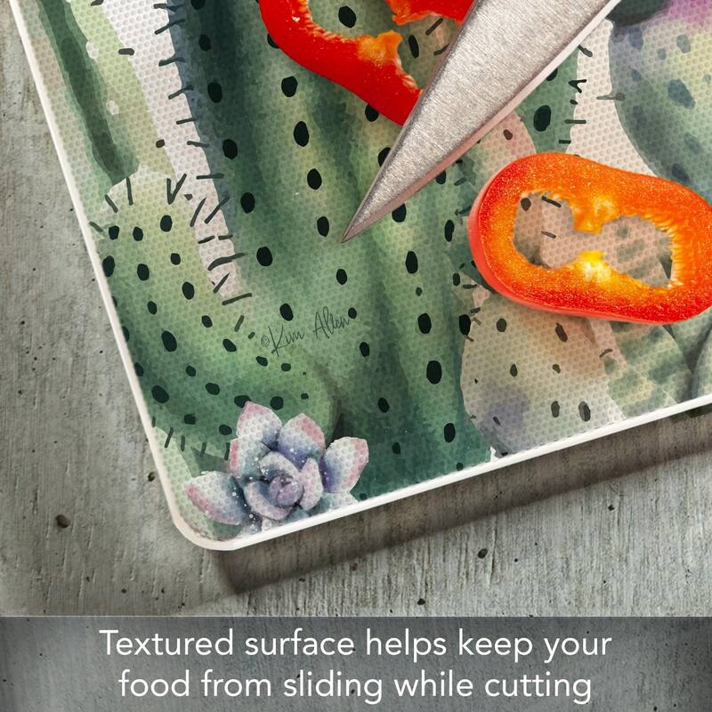 Watercolor Cactus 3mm Heat Tolerant Tempered Glass Cutting Board 10” x 8” Manufactured in the USA Dishwasher Safe
