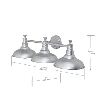 3 Light outdoor wall lamp ,Silver Finish - 8.75"H x 32.5"W x 11"D
