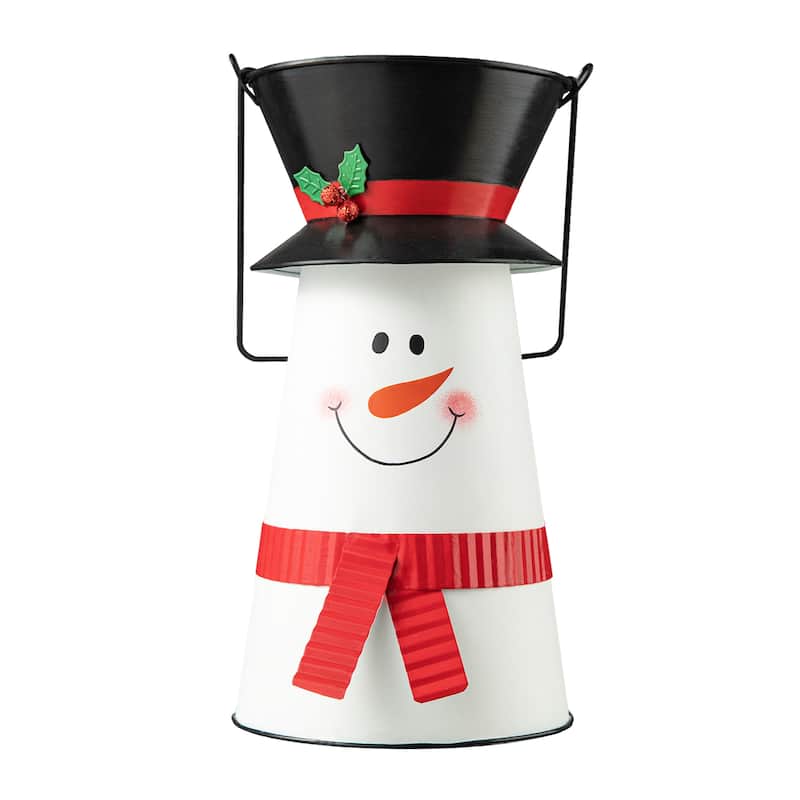 Glitzhome 19.50"H Christmas Metal Snowman Decorative Bucket Table Decor - Multi