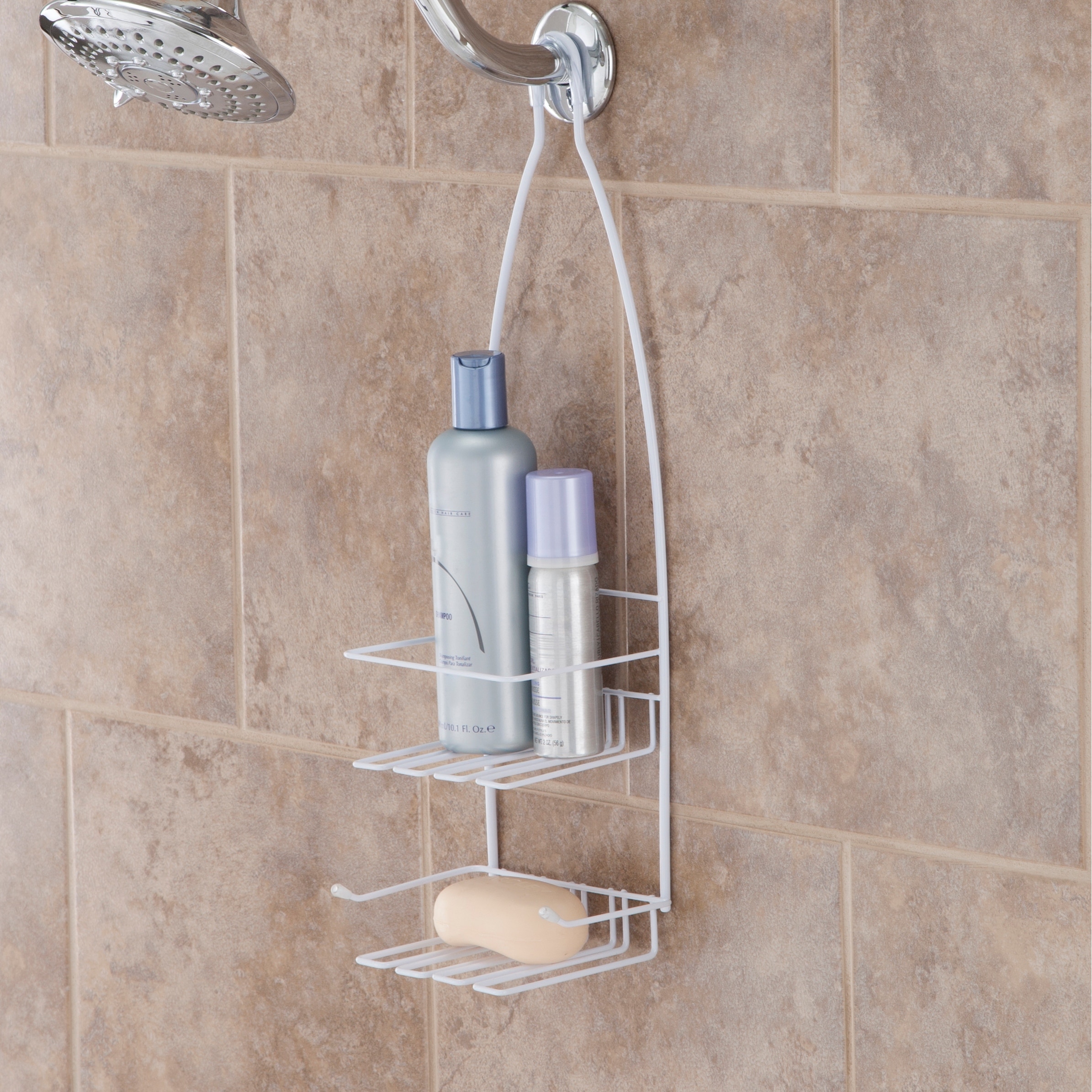 1pc Shower Caddy Over Shower Head, Large Hanging Shower Caddy With 12 Hooks  For Razor Sponge, Over The Shower Head Storage Rack With Soap Basket, Hang