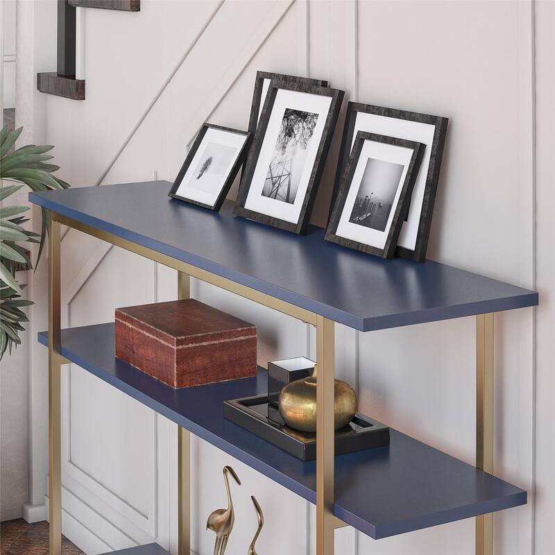 Avenue Greene Jade Console Sofa Table with 3 Open Shelves and Metal Frame