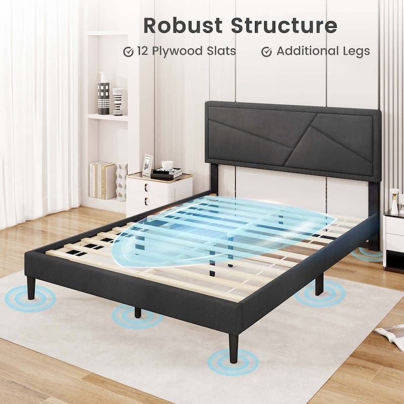 Costway Twin/Full/Queen Size Bed Frame with High Headboard & Wooden