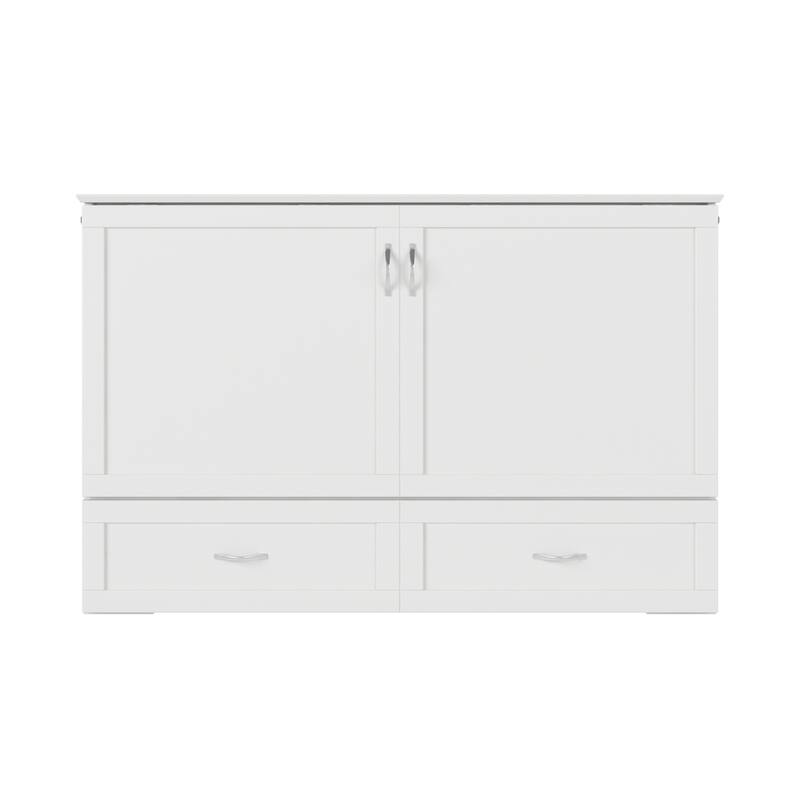 Murphy Bed Chest Solid Wood Queen Size with Mattress USB Charging Station White Finish Home Furniture