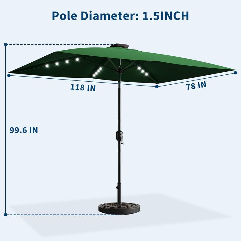 10 x 6.5 ft Solar Rectangular Patio Umbrella, with LED Lights