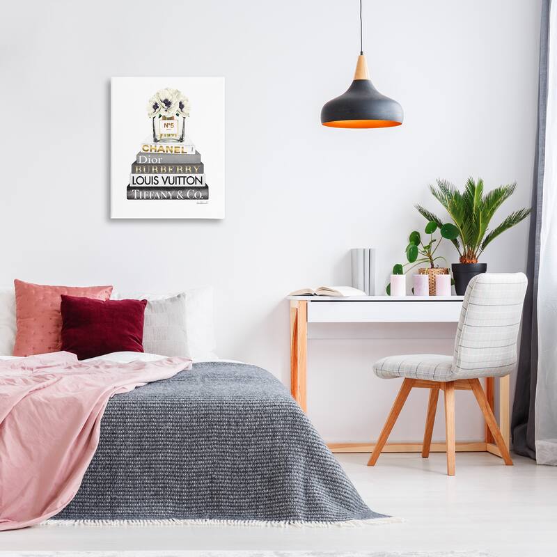 Stupell Blooming White Floral Display on Glam Designer Bookstack Canvas Wall Art - Multi-Color