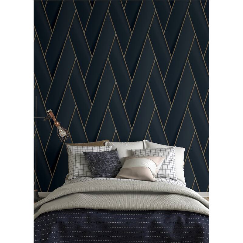 Advantage Manfred Navy Modern Herringbone Wallpaper
