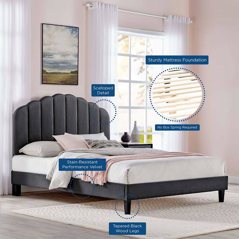 Daisy Performance Velvet Queen Platform Bed