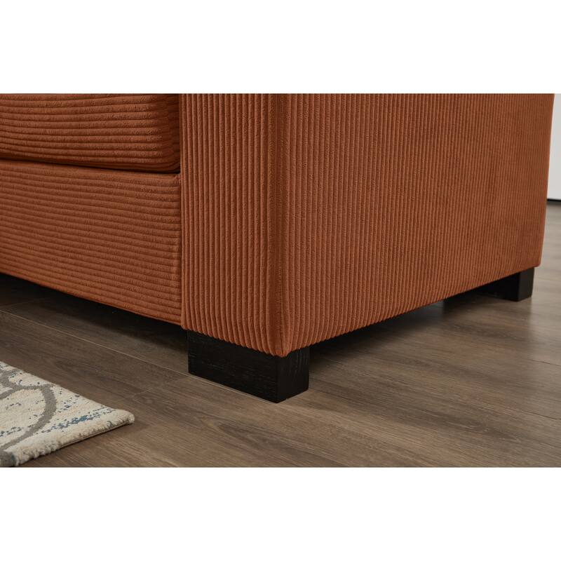 111" Corduroy L-Shaped Sectional Sofa with Convertible Chaise & Storage Arms