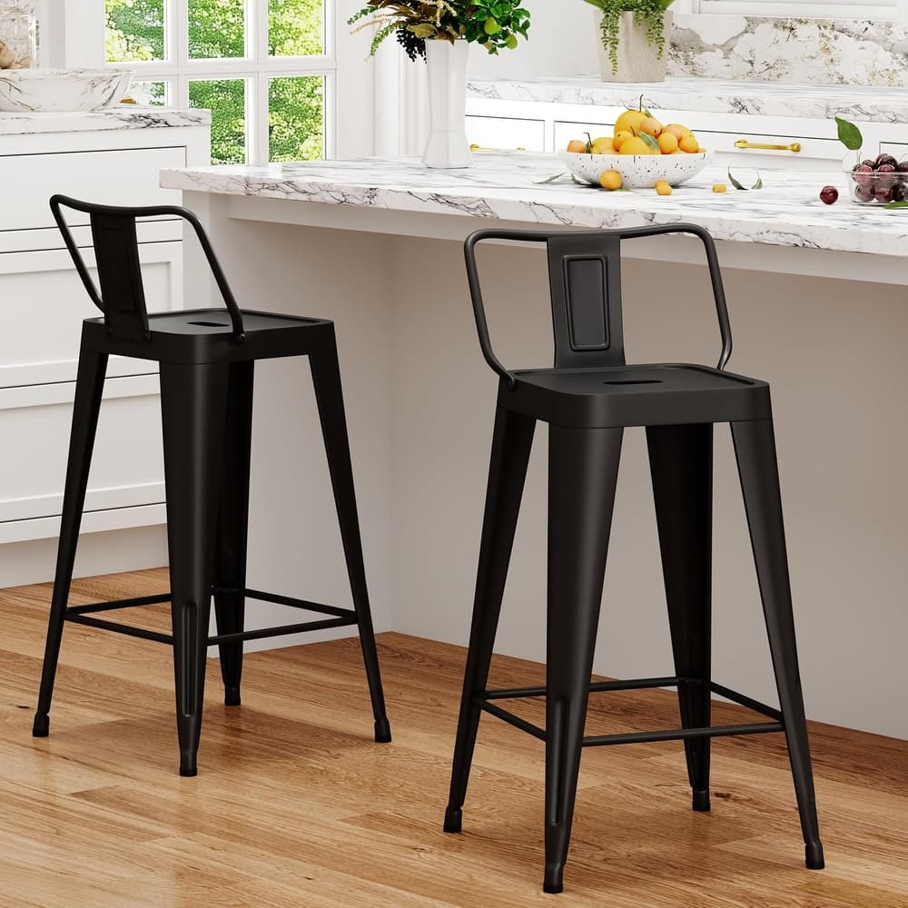 Metal Counter & Bar Stools Set of 4, 26" and 30" Seat Height Barstools with Metal Frame and Low Back for Kitchen lsland