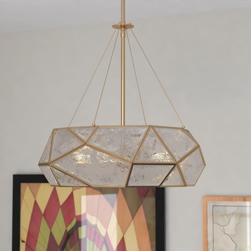 Euclid Mercury Glass/ Brass Mid-Century Modern Pendant Light - Aged Brass - 20-in W x 24.5-in H x 20-in D