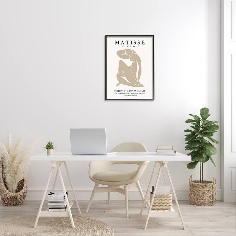 Stupell Neutral Silhouette Modern Woman Matisse Exhibition Text Framed Wall Art - Tan