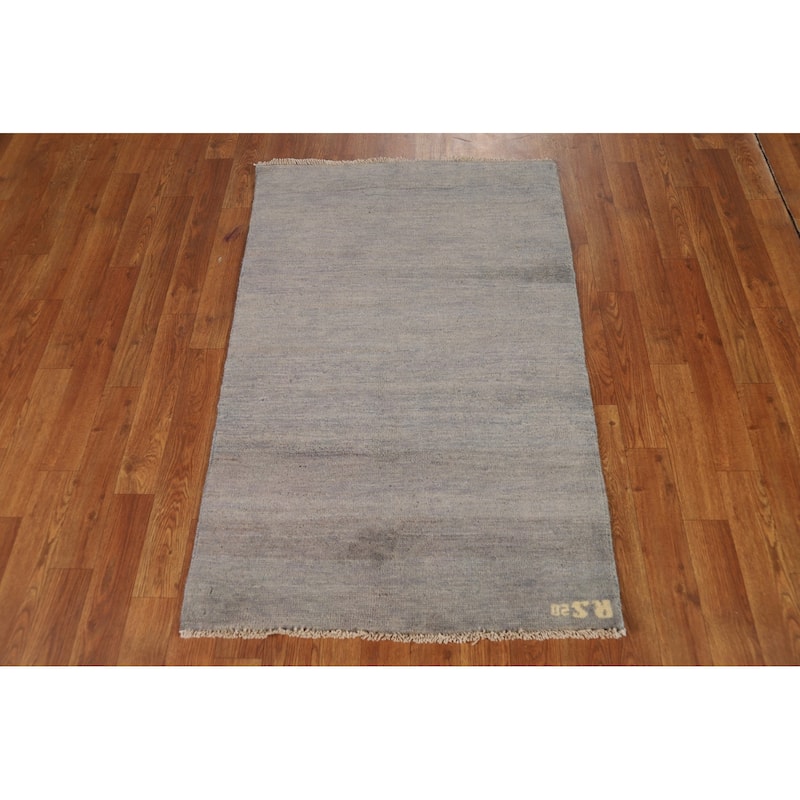 Hand Knotted Oriental 100% Wool Carpet Modern Modern Greys & Charcoal Gabbeh Area Rug - 4' 0'' X 2' 7''