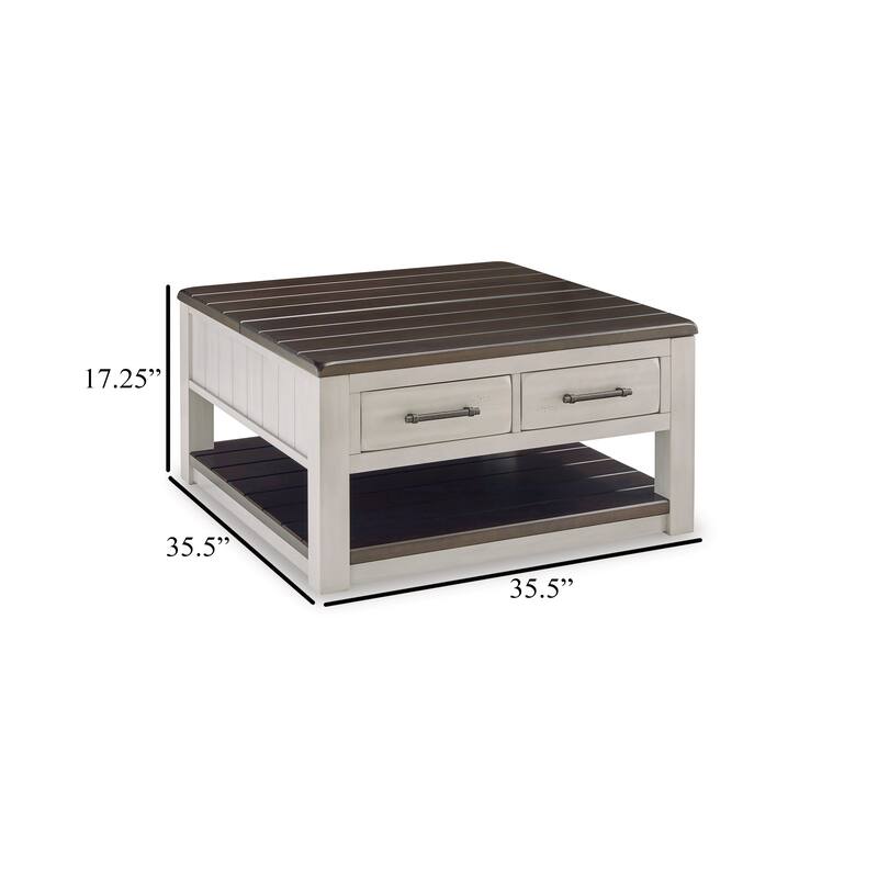 Barb Coffee Table, 2 Drawers and Lift Top, 36 Inch Gray Acacia Wood