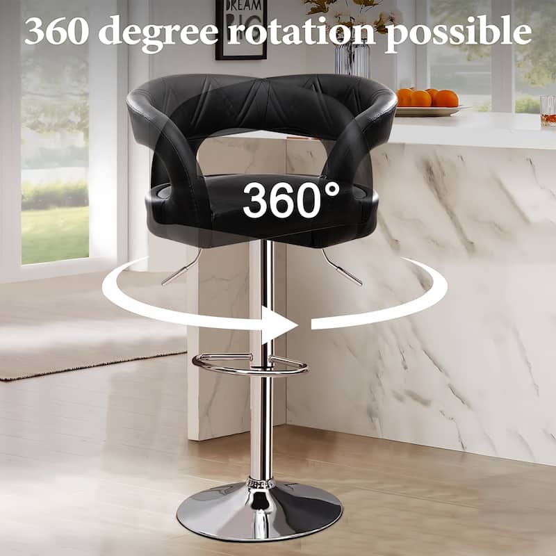 VECELO Set of 2 Rounded Mid-Back Swivel Bar Stools with Adjustable Height 360° Rotation 16" Base with Footrest