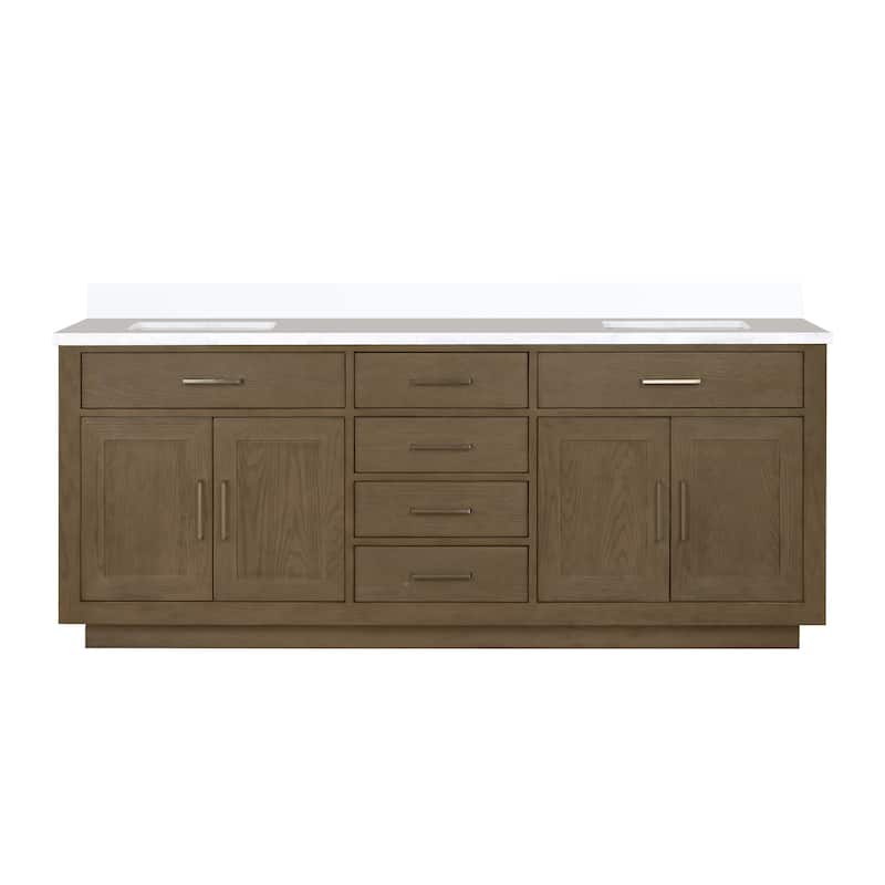 Abbey 60 in W x 22 in D Black Oak Double Bath Vanity and White Quartz Top