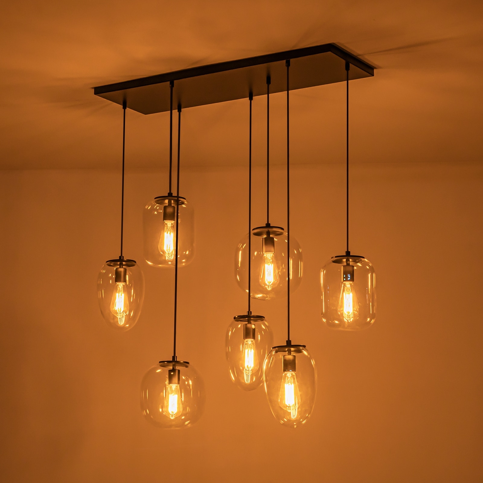 Mid-Century 7-Light Cluster Glass Globe Kitchen Island Pendant Chandelier - W35.43