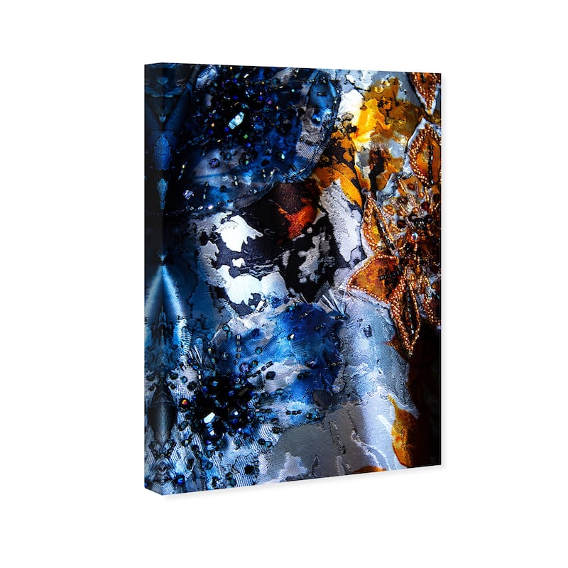Wynwood Studio Canvas Fashion Mark Zunino - Amber Florals and Saphire Tides Blue and Amber Modern Wall Art Canvas Print