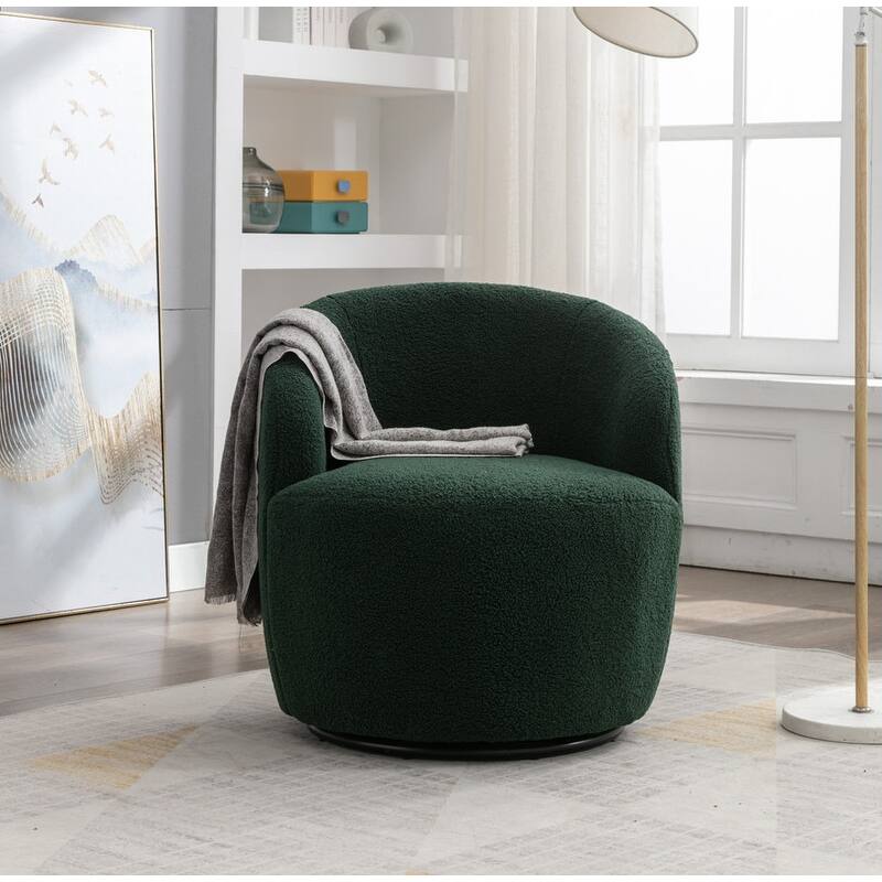 Swivel Barrel Chair,Teddy Fabric Upholstered Modern Round Accent Arm Chairs