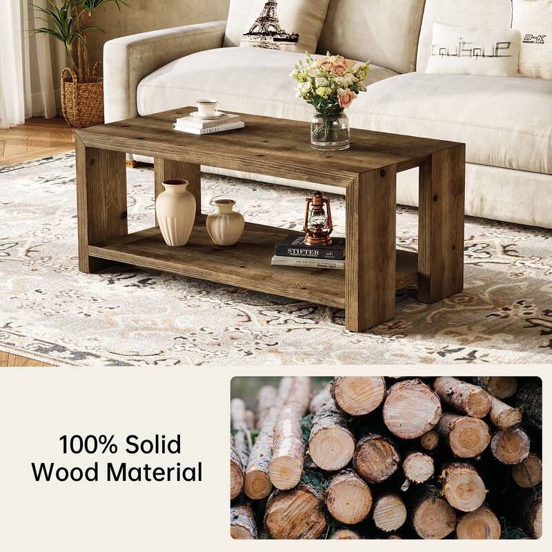 Solid Wood Rectangular Coffee Table for Living Room - 23.62"D x 47.24"W x 19.69"H