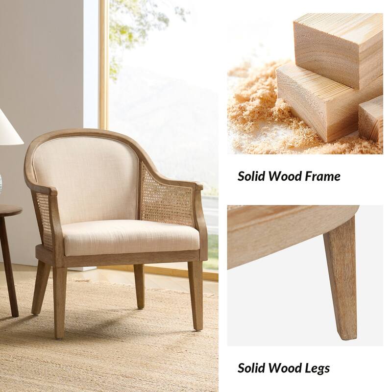 Danilo Farmhouse Rattan Solid Wood Armchair with Solid Wood Legs Set of 2 by HULALA HOME