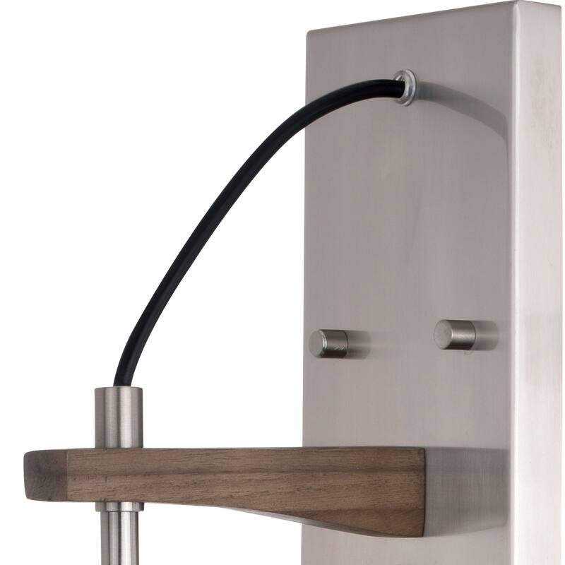 Avondale 6-in Satin Nickel and Wood Farmhouse Plug In Wall Sconce Reading Light, Clear Seed Glass Globe, On/Off Switch