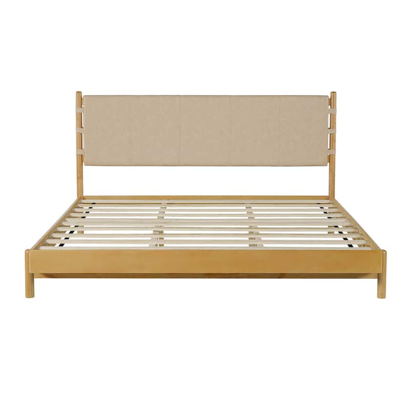 Christopher Knight Home - Pizzie Mid-Century Premium Rubber Wood Queen Platform Bed Frame with Headboard Included