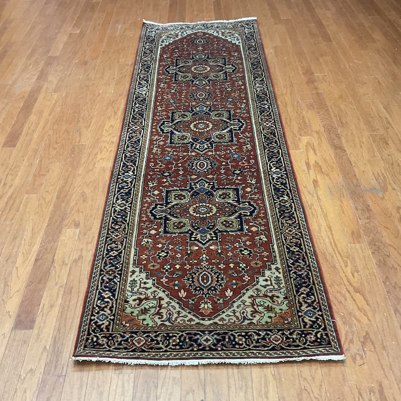 HERAT ORIENTAL Hand-knotted 3' x 9'7 Indo Serapi Wool Runner - 3' x 9'7"