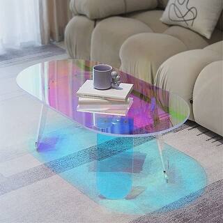 Acrylic Coffee Table Iridescent Glass End Table Round Side Table - Bed ...